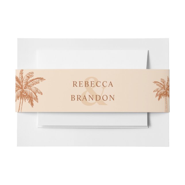 Hand Drawn Palm Tree Boho Desert Cream Wedding Invitation Belly Band (Front Example)