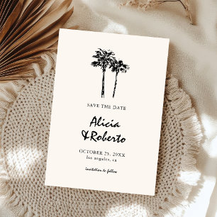 Hand Drawn Palm Tree Tropical Boho Budget Wedding Save The Date