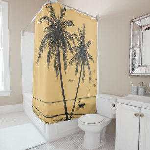 Hand drawn palm trees and beach Shower Curtain