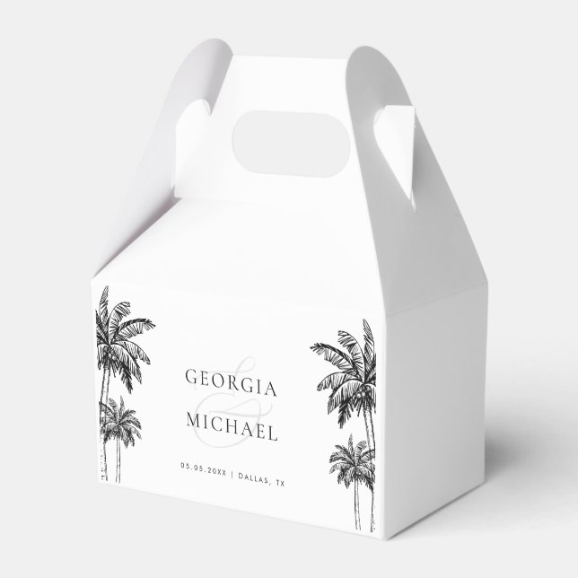 Hand Drawn Palm Trees Boho Beach Names Wedding Favour Box (Front Side)