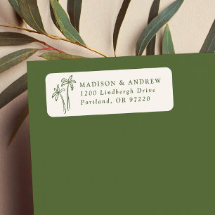 Hand-Drawn Palm Trees Cream Wedding Return Address Label