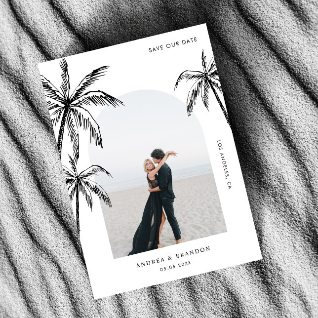 Hand Drawn Palm Trees Photo Destination Wedding Save The Date (Creator Uploaded)