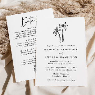 Hand-Drawn Palm Trees QR Code All in One Wedding Invitation