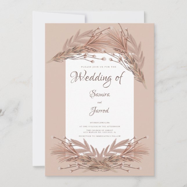 Hand Drawn Pampas Earthy Botanical Wedding Invitation (Front)