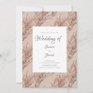 Hand Drawn Pampas Pattern Botanical Wedding Invitation