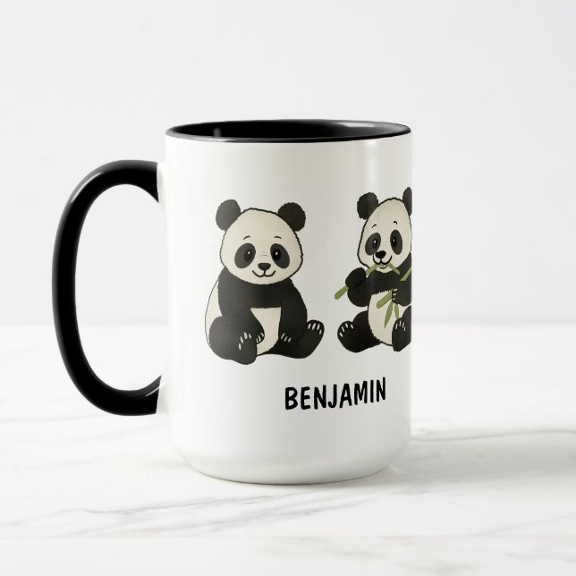 Hand Drawn Panda Bear Custom Cute Mug (Left)