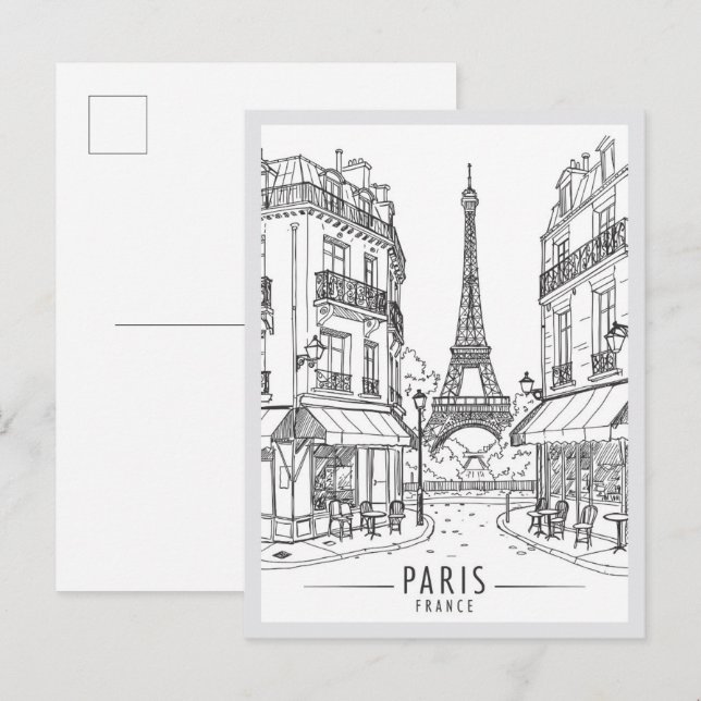 Hand drawn Paris France Scene Landmark Postcard (Front/Back)