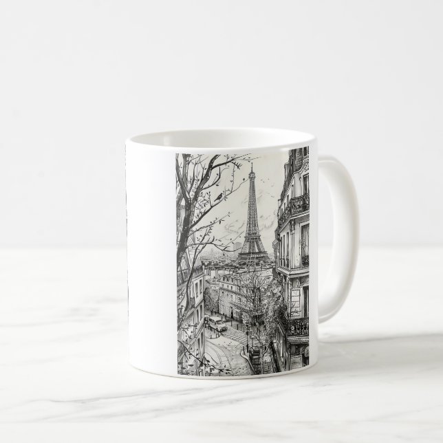 Hand Drawn Paris Scenes Coffee Mug (Front Right)