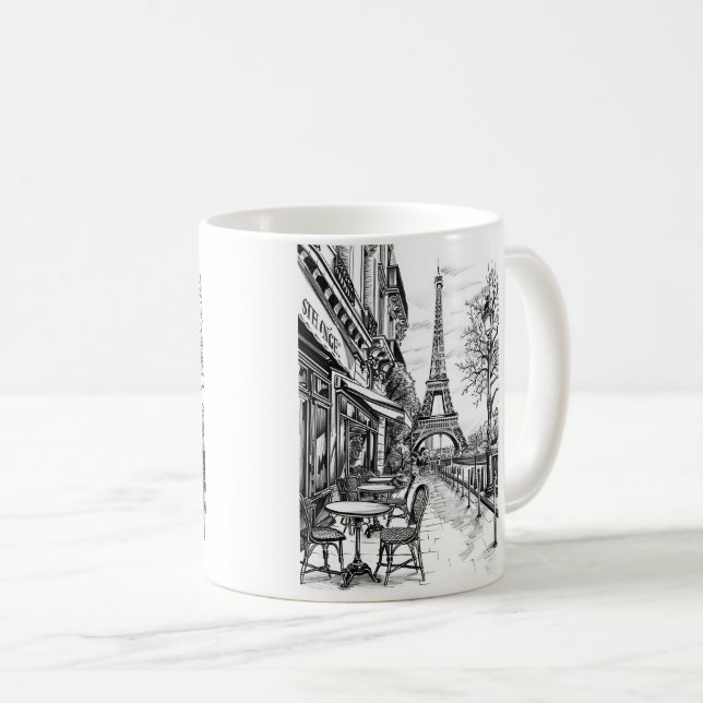 Hand Drawn Paris Scenes Coffee Mug (Front Right)