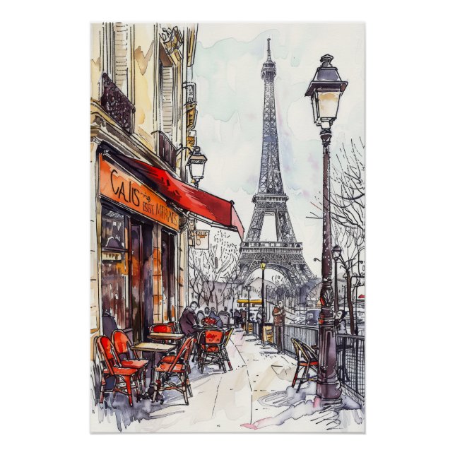 Hand Drawn Paris Scenes Poster (Front)