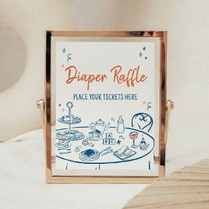 Hand Drawn Party Baby Shower Diaper Raffle Poster