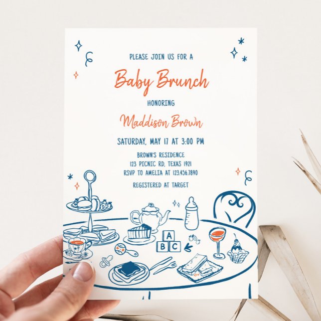 Hand Drawn Party Baby Shower Invitation (Hand Drawn Baby Brunch Party Baby Shower Invitation
)