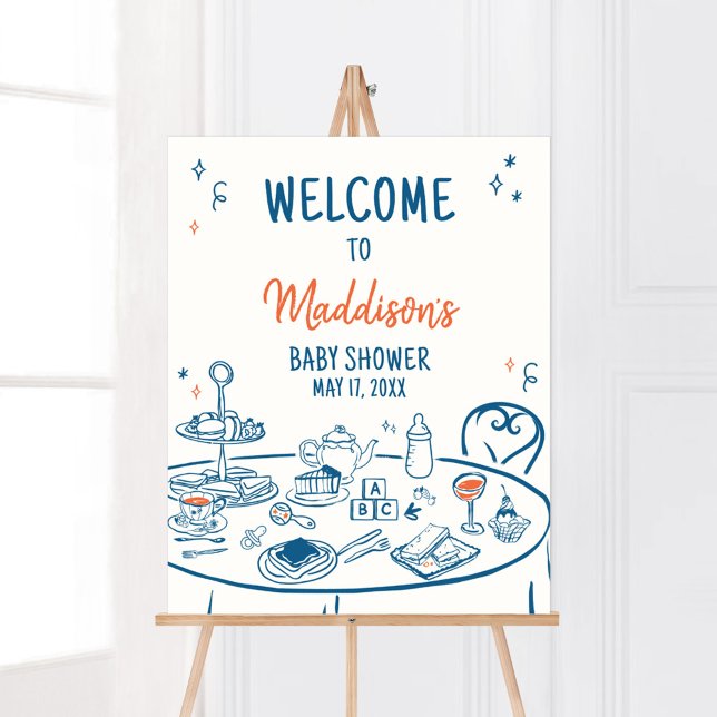 Hand Drawn Party Baby Shower Welcome Poster (Hand Drawn Baby Brunch Party Baby Shower Welcome Sign)