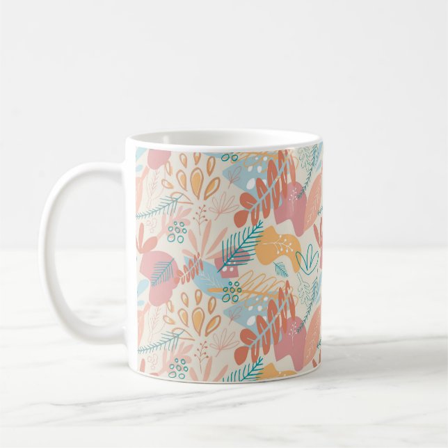 Hand Drawn Pastel Abstract Floral Pattern Coffee Mug (Left)
