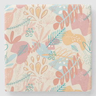 Hand Drawn Pastel Abstract Floral Pattern Stone Coaster