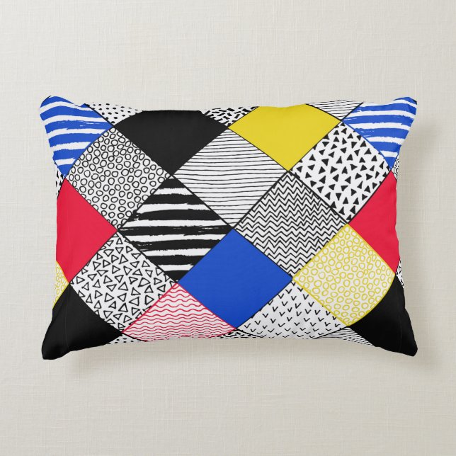 Hand Drawn Patchwork Background. Childish textured Decorative Cushion (Front)