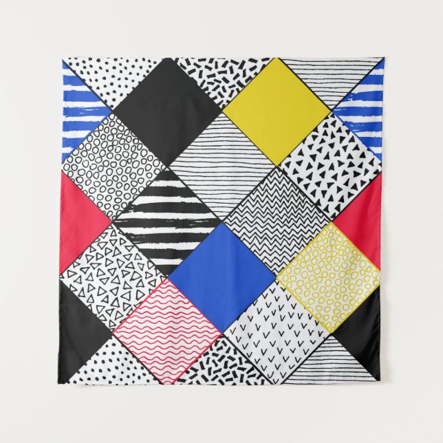 Hand Drawn Patchwork Background. Childish textured Tapestry (Front)