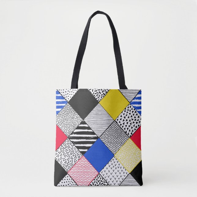 Hand Drawn Patchwork Background. Childish textured Tote Bag (Front)