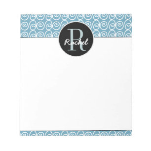 Hand Drawn Pattern on Teal, Monogrammed Notepad