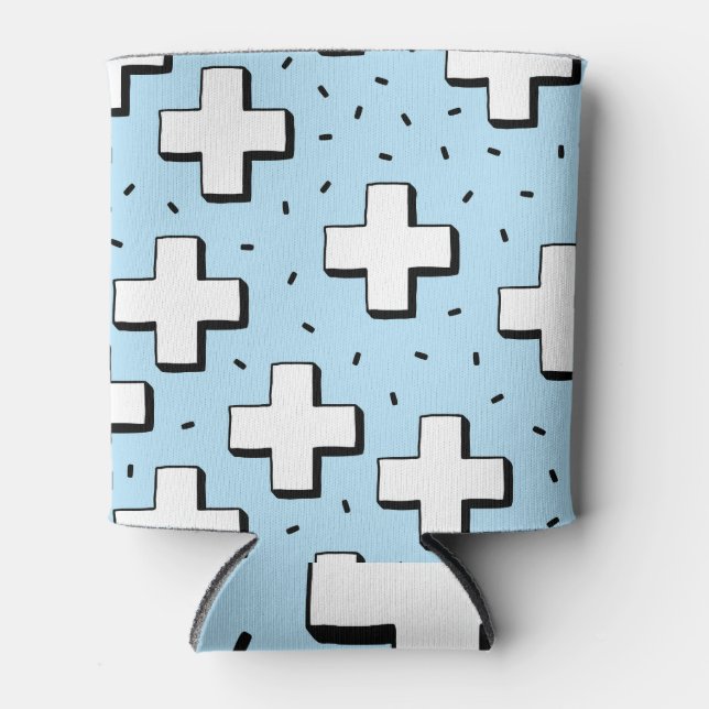 Hand-Drawn Pattern with Plus Signs. Can Cooler (Front)