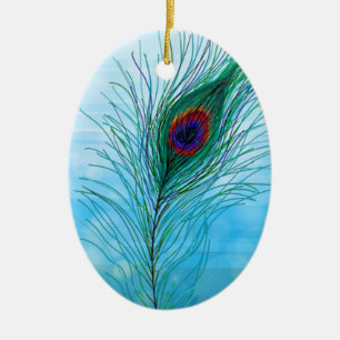 Hand drawn Peacock Feathers Personalised Ceramic Ornament
