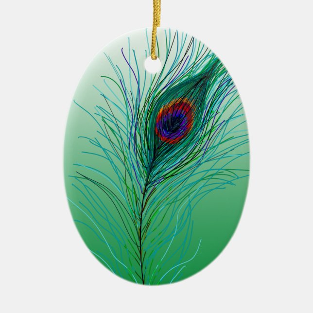 Hand drawn Peacock Feathers Personalised    Ceramic Ornament (Front)