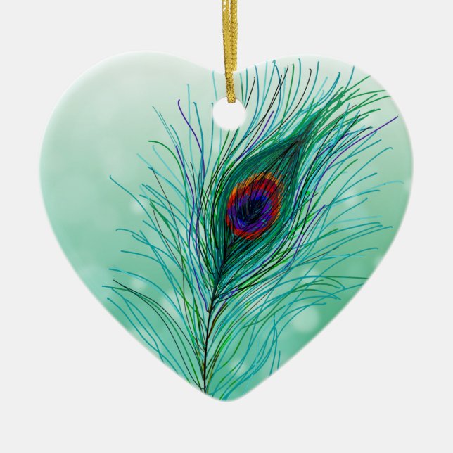 Hand drawn Peacock Feathers Personalised    Ceramic Ornament (Front)