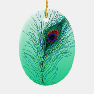 Hand drawn Peacock Feathers Personalised Christmas Ceramic Ornament