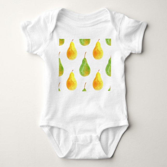 Hand-drawn pears, watercolor food picture baby bodysuit (Front)