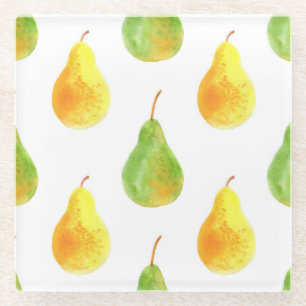 Hand-drawn pears, watercolor food picture glass coaster