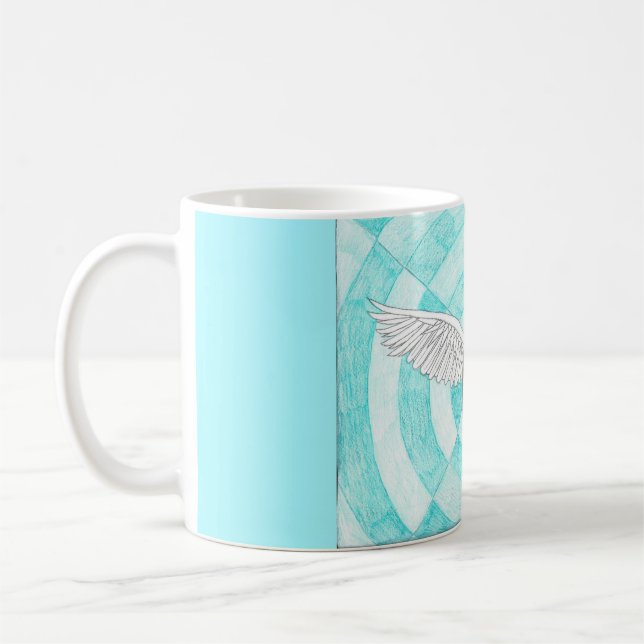 Hand-Drawn Person With Wings Blue Coffee Mug (Left)