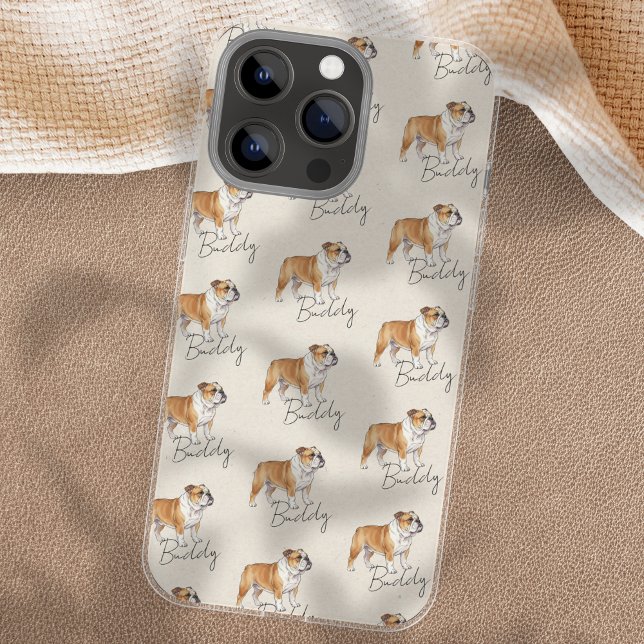 Hand Drawn Pet Portrait Watercolor Bulldog iPhone Case (Showcase your furry friend with this Hand Drawn Pet Portrait Sketch Bulldog Case!)