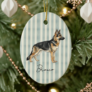 Hand Drawn Pet Portrait Watercolor German Shepherd Ceramic Ornament