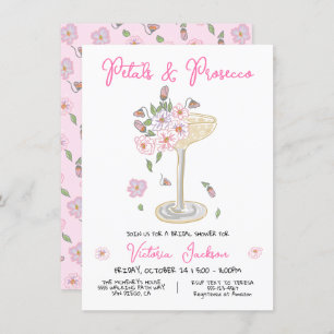 Hand Drawn Petals and Presecco Bridal Shower Invitation