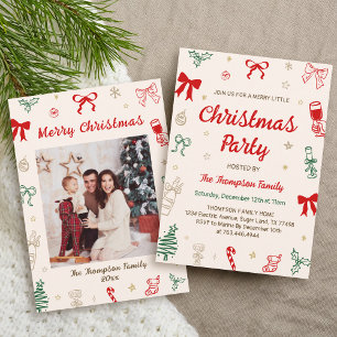 Hand Drawn Photo Christmas Party  Invitation
