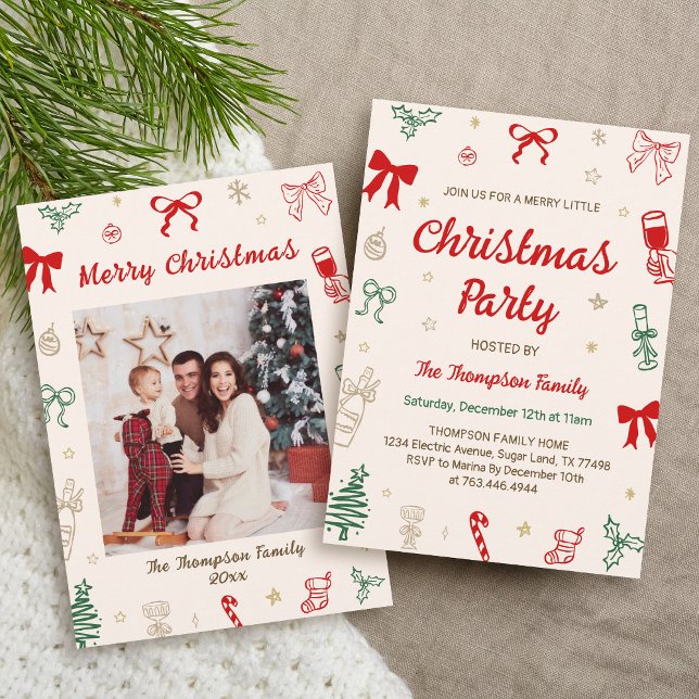 Hand Drawn Photo Christmas Party  Invitation (Creator Uploaded)
