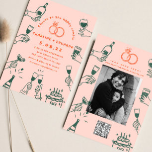 Hand drawn Photo Qrcode Contemporary Wedding Invitation