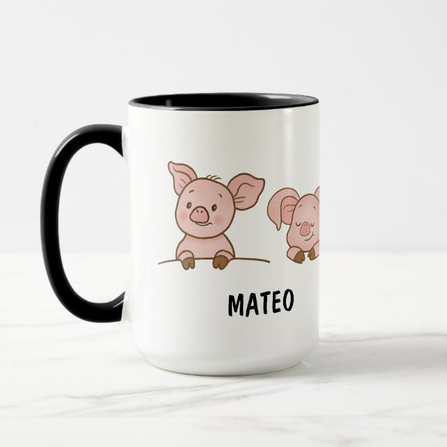 Hand Drawn Pig Custom Cute Mug (Left)