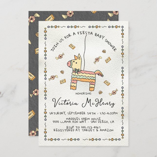 Hand drawn Piñata Mexican Fiesta Baby Shower Invitation (Front/Back)