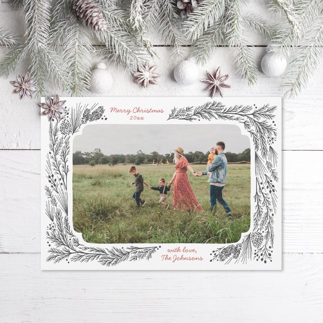 Hand drawn Pine Frame Christmas PHoto Holiday Card (Creator Uploaded)