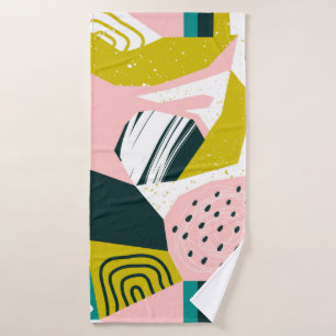 Hand drawn pineapples and various shapes, spots, d bath towel