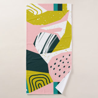 Hand drawn pineapples and various shapes, spots, d bath towel