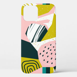 Hand drawn pineapples and various shapes, spots, d iPhone 12 case