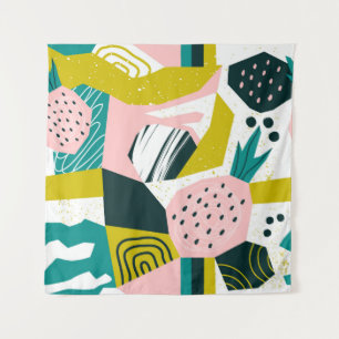 Hand drawn pineapples and various shapes, spots, d tapestry