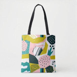 Hand drawn pineapples and various shapes, spots, d tote bag