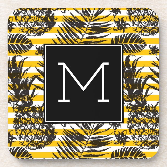Hand Drawn Pineapples | Monogram Coaster (Front)