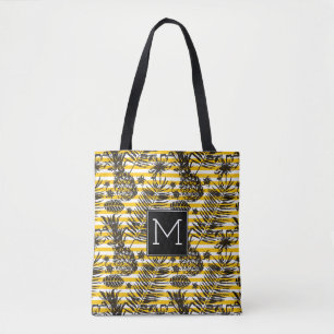 Hand Drawn Pineapples   Monogram Tote Bag