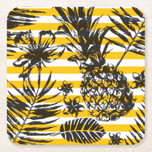 Hand Drawn Pineapples Square Paper Coaster