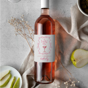 Hand Drawn Pink A Tiny Bit Older Martini Birthday Wine Label