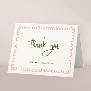 Hand Drawn Pink and Green Colourful Wedding  Thank You Card
